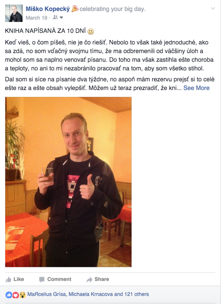 Michal Kopecký - obrázok z facebooku príťažlivosť Príťažlivosť: Prečo som sa rozhodol napísať vlastnú knihu? Sn  mka obrazovky 2016 05 05 o 15